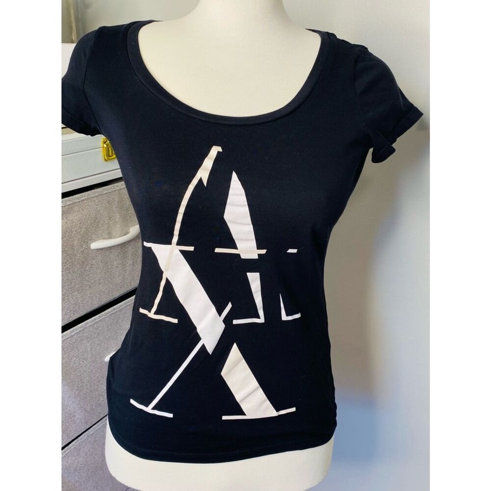 Armani Exchange Black Short Sleeve Tee with Logo Size Small